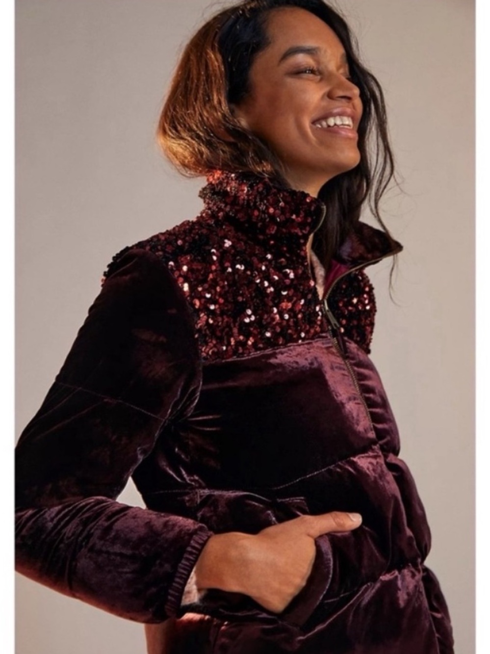 New Anthropologie Maeve Vera Sequined Velvet Puffer Jacket